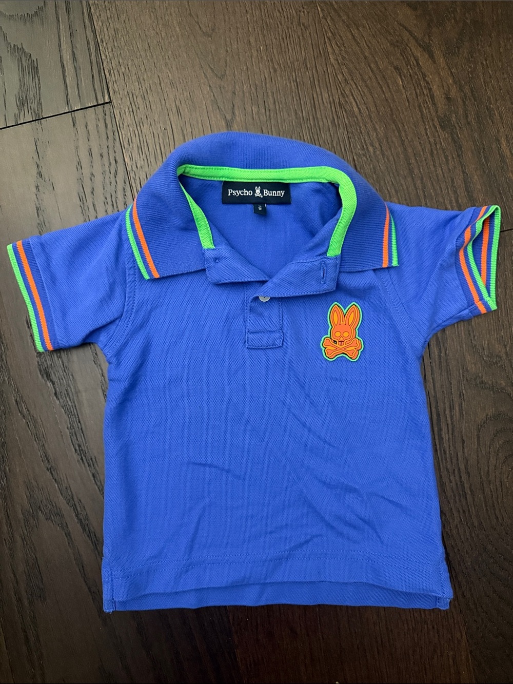 Psycho Bunny Royal Blue Kids Polo with Neon Green & Orange Accents